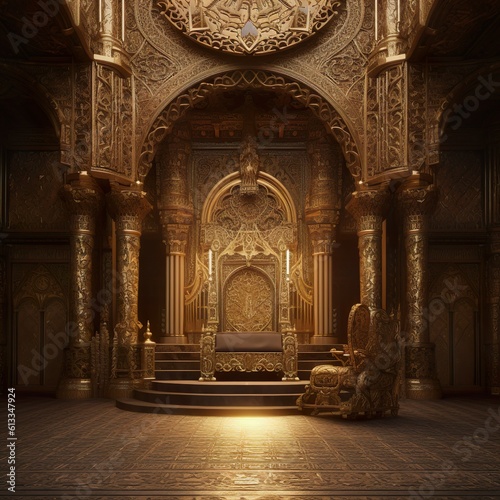 Golden throne room in a medieval castle