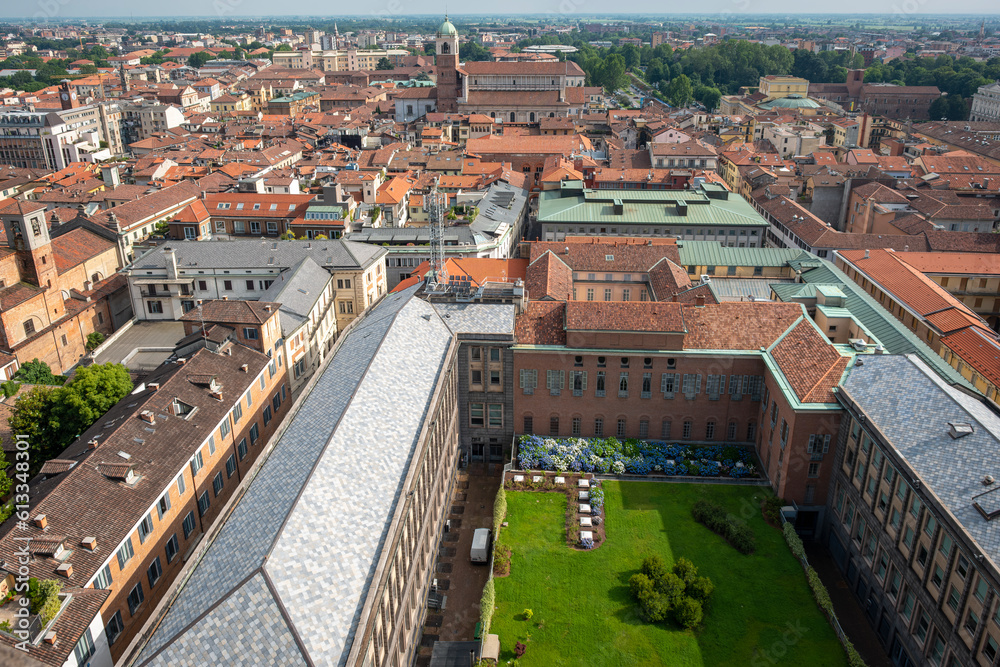 Panoramic view of the city of Novara, seen from the top of the San Gaudenzio Church dome. The dome was built by Alessandro Antonelli, starting from 1844 and is one of the world highest brick made dome