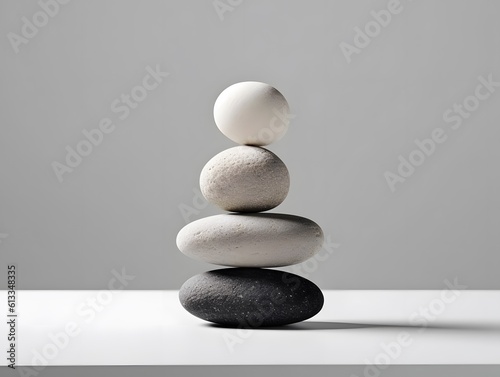 On a white background  a close up of a stone used as a product display stand. Generative AI