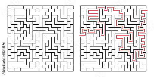 Abstract labyrinth for kids and adult on white background. Vector illustration with black square maze. Labyrinth with entry and exit 10.