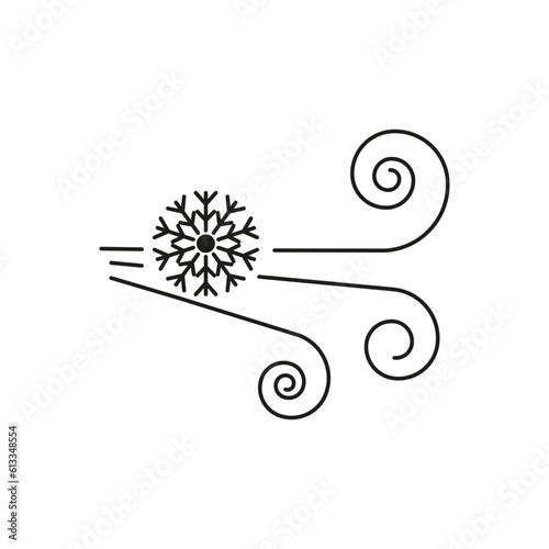 flow cold wind icon, cool air of conditioner, snowflake with swirl lines, freeze. Vector illustration. stock image.