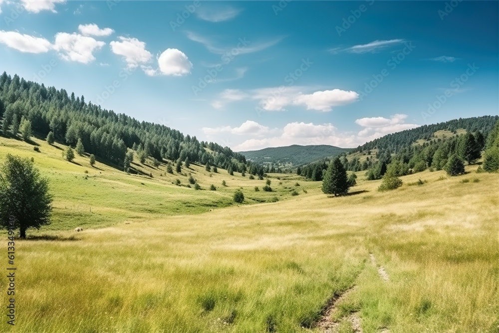 countryside scenery with meadow in mountains