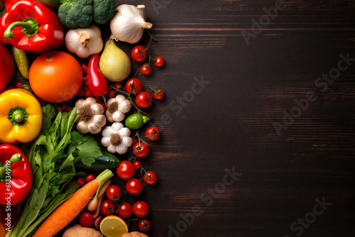 vegetable table fresh vegetarian background black healthy cooking food ingredient dark. Generative AI.
