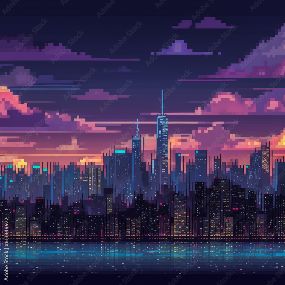 Dramatic Block City - AI generated city pixel art images. Stock ...