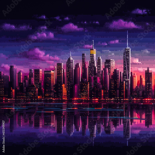 Dramatic Block City - AI generated city pixel art images.  