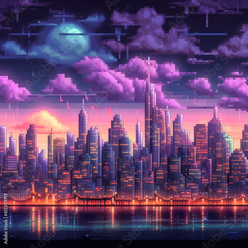Dramatic Block City - AI generated city pixel art images. 