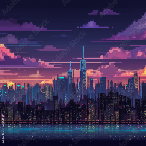 Dramatic Block City - AI generated city pixel art images. 
 photo