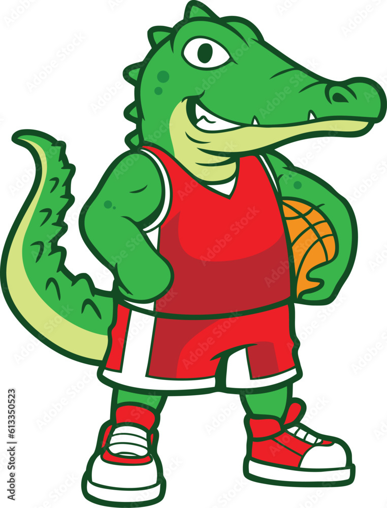 Alligator Basketball Cartoon Mascot Pose Alligator Basketball Cartoon Mascot Pose