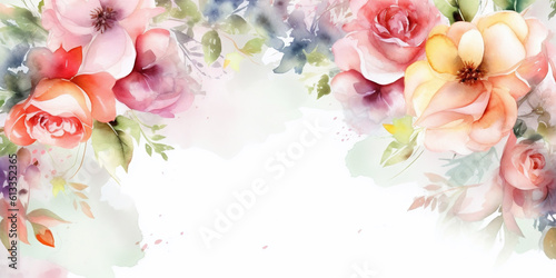 Colorful watercolor style flowers on white background. Created with Generative AI technology