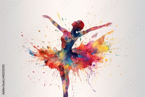 Silhouette of ballerina dancing in watercolor style. Created with Generative AI technology photo