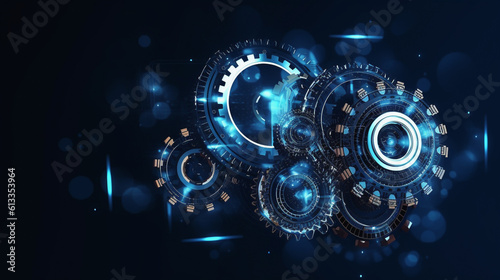 Heavy metal cogwheel gears conceptual illustration. Generative AI image.