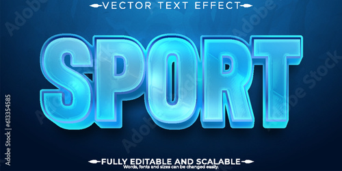 Editable text effect sport, 3d blue and shiny font style