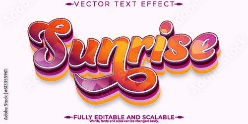 Sunrise text effect, editable sunset and summer text style