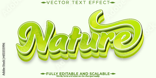 Nature green text effect, editable natural and fruit text style