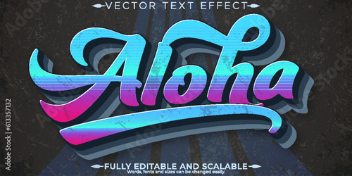 Editable text effect aloha, 3d vintage and retro font style