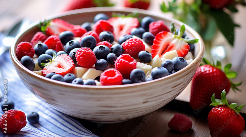 4th of July Themed Fruit Salad in Patriotic American Red, White, and Blue - Close Up - USA Flag Inspired Colors - Memorial Day, Veterans Day, Flag Day - Generative AI 4th of July Themed Fruit Salad in Patriotic American Red, White, and Blue - Close Up - USA Flag Inspired Colors - Memorial Day, Veterans Day, Flag Day - Generative AI