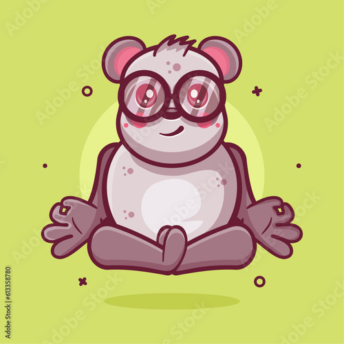 calm panda animal character mascot with yoga meditation pose isolated cartoon in flat style design