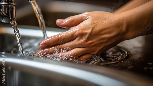 Close up of hand wash on basin using soap Generative AI