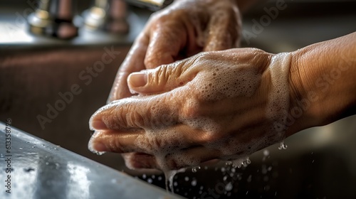 Close up of hand wash on basin using soap Generative AI