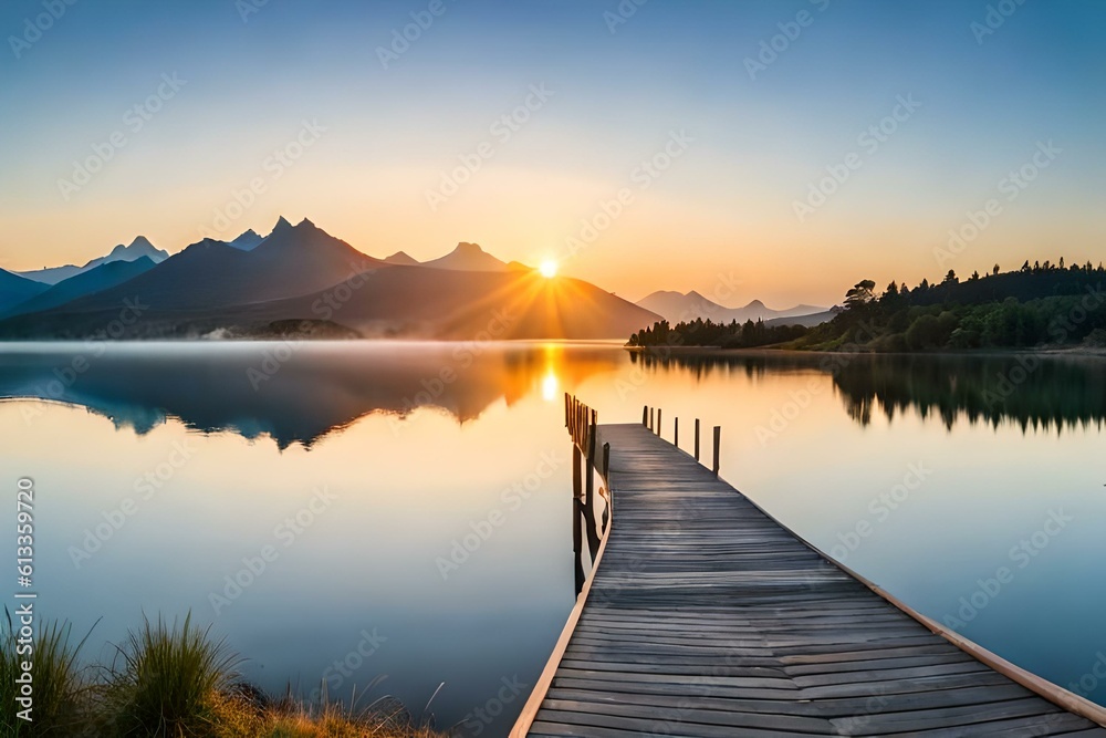 Fototapeta premium sunrise on the lake