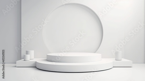 Clean white minimal podium for product presentation. Generative Ai.