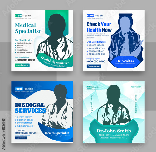 Healthcare Social media post template. promotion of health square banner and social media post template.