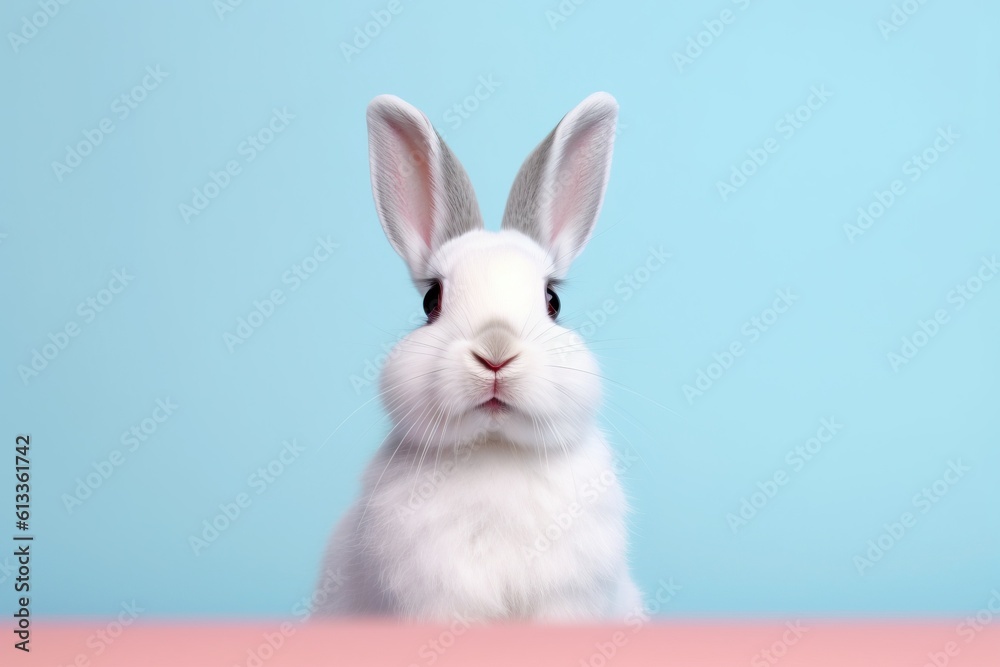 Obraz premium small white bunny sitting against background