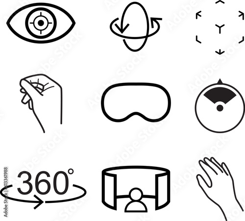 Metaverse line icon set with VR, Virtual reality, Game, Futuristic Cyber and metaverse concept
