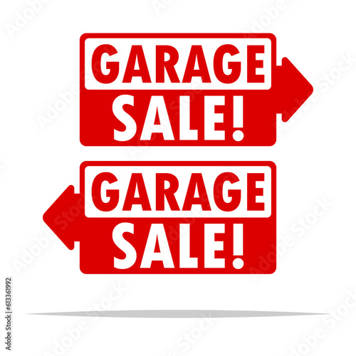 Garage sale sign with arrow vector isolated illustration