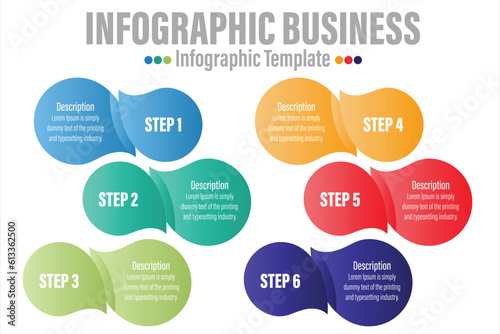 Infographic design template with numbers Six 6 Steps, Six 6 option for Presentation infographic, Timeline infographics, steps or processes. Vector illustration.
