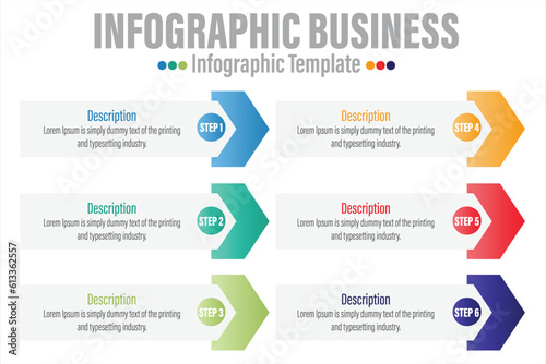 Infographic design template with numbers Six 6 Steps, Six 6 option for Presentation infographic, Timeline infographics, steps or processes. Vector illustration.