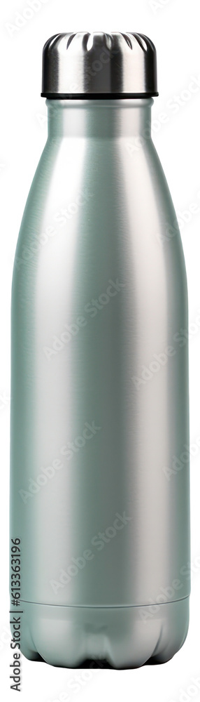 Reusable steel thermo water bottle isolated. Generative AI. Reusable steel thermo water bottle isolated. Generative AI.