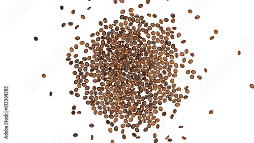 coffee beans isolate on white background, top view, 3D render