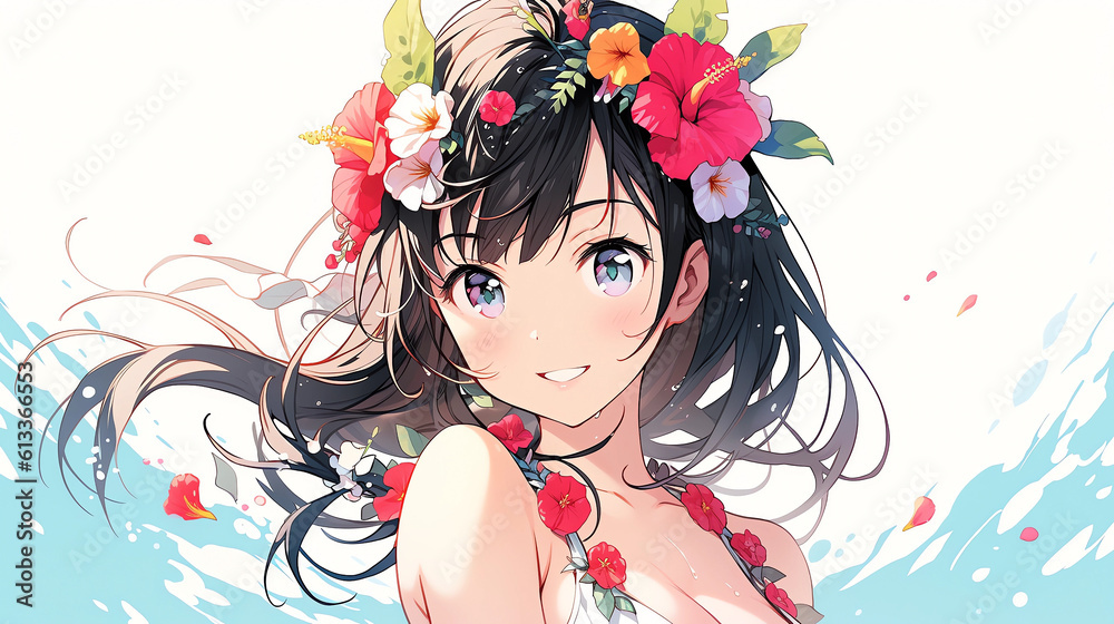 Obraz premium hand drawn cartoon anime cool swimsuit girl illustration in summer 