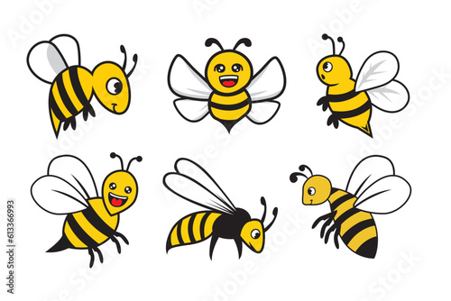 Vector set of cartoon bees. Isolated on a white background.