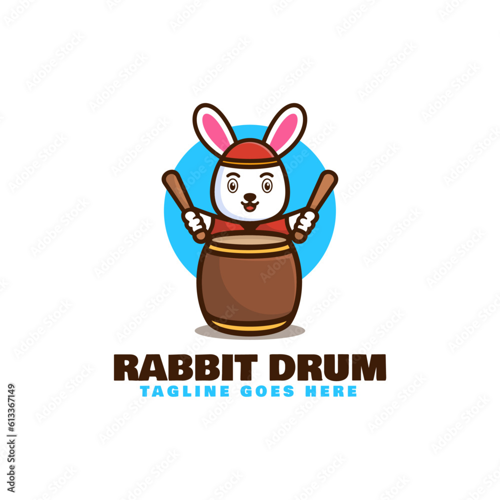 Vector Logo Illustration Rabbit Drum Mascot Cartoon Style. Vector Logo Illustration Rabbit Drum Mascot Cartoon Style.