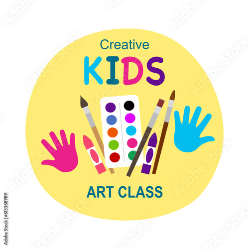 Creative kids art class education logo concept vector illustration.