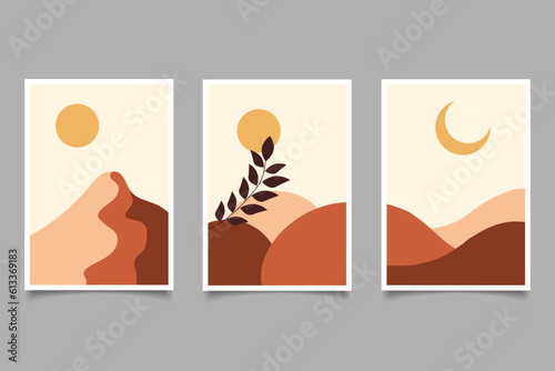 Abstract aesthetic boho contemporary modern sun and moon landscape wall art decoration