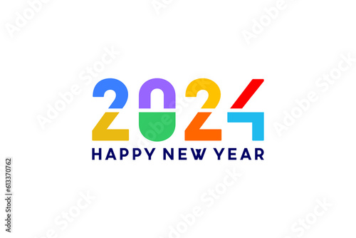 happy new year 2024 with colorful numeral typography for poster, calendar and greeting