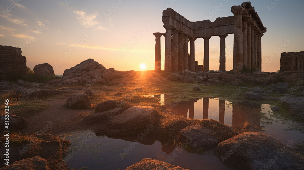 Fototapeta premium Generative AI, Ancient Ruins: Combine landscapes with historical element