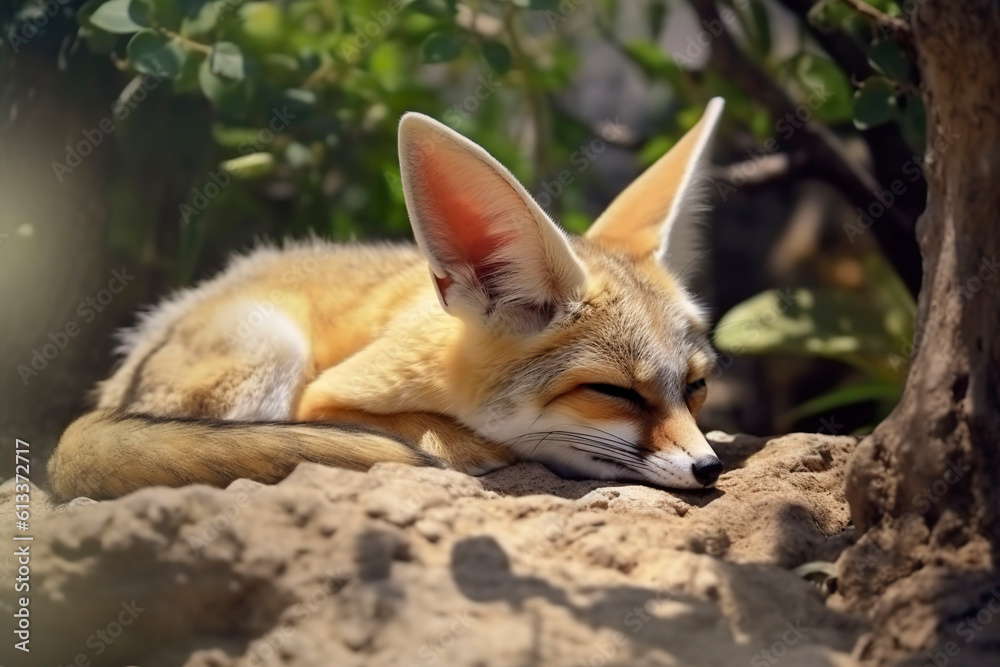 Obraz premium Fennec sleep. Generative AI.