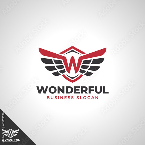 Wonderful - Letter W with wings ornament style Logo