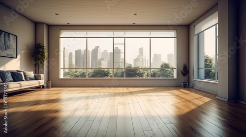 Empty Modern Living Room, The Living Room Wall Has A Beautiful Big Window © twilight mist