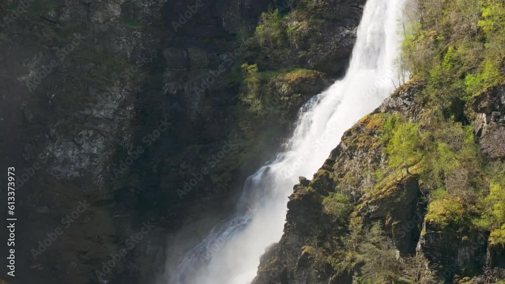 Drone reveal spectacular glacial melt waterfall down western Norway canyon Drone reveal spectacular glacial melt waterfall down western Norway canyon
