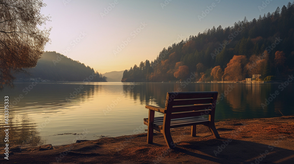Generative AI, Lakeside Serenity: Photograph tranquil lakeside scenes