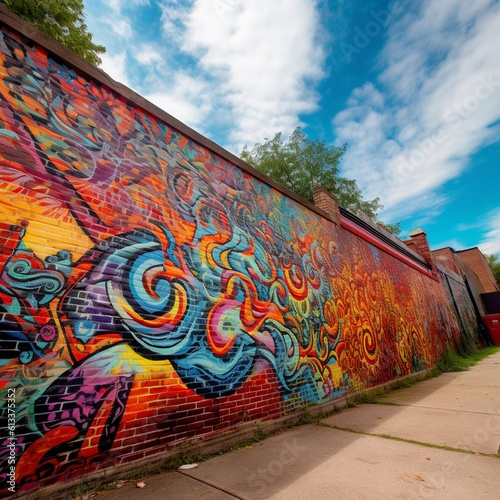 Intricate Graffiti Art on Brick Wall