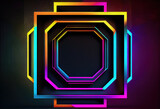 Vibrant Illumination: Neon light abstract with illuminated lighting equipment Technology Background Gaming Template Design Layout Geometric Glowing