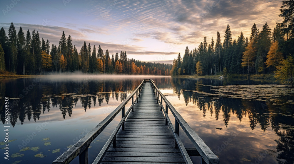 Fototapeta premium Generative AI, Tranquil Reflections: Serene Lakes in Varied Settings