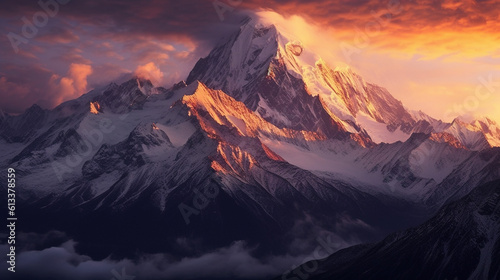 Generative AI, Majestic Majesty: A Captivating View of Snowcapped Peaks © icehawk33