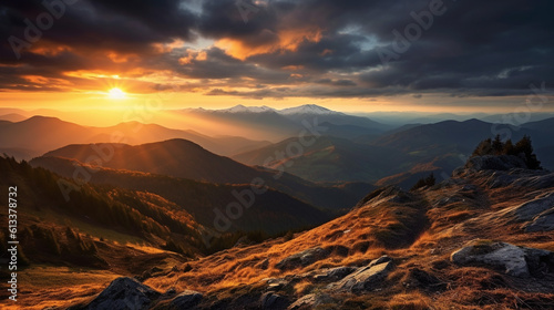 Generative AI, Aurora Peaks: Majestic Sunrise over Mountain Ranges